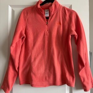 Orange North Face quarter zip fleece